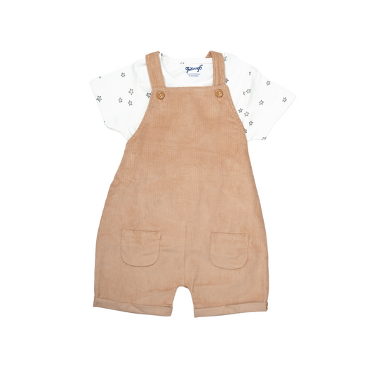 Brown White Dungaree Set for Girls | 100% Cotton