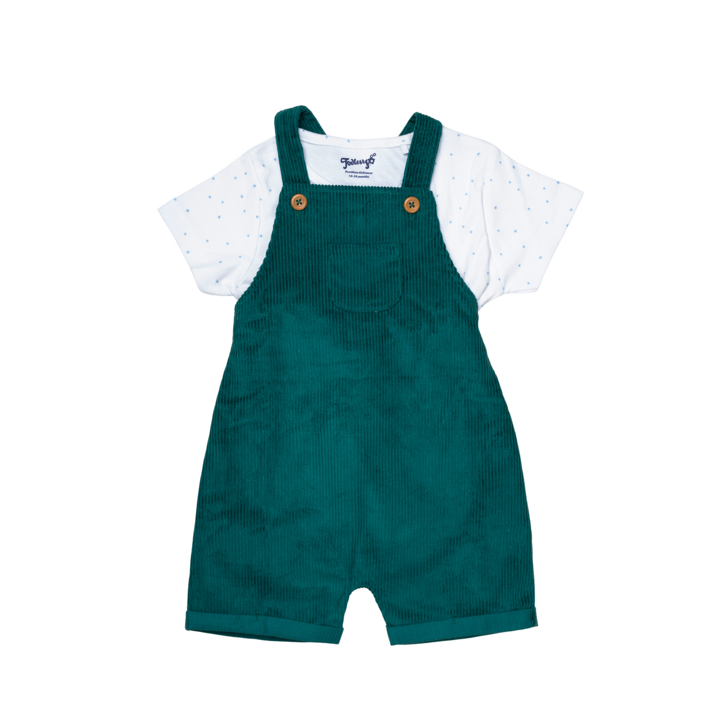 Green and White Dungaree Set for Boys | 100% Cotton