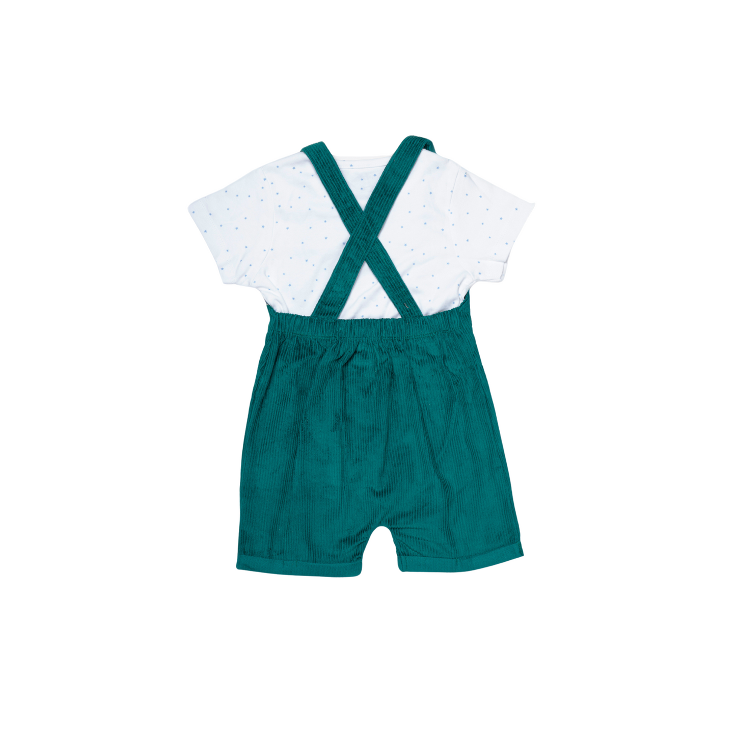 Green and White Dungaree Set for Boys | 100% Cotton