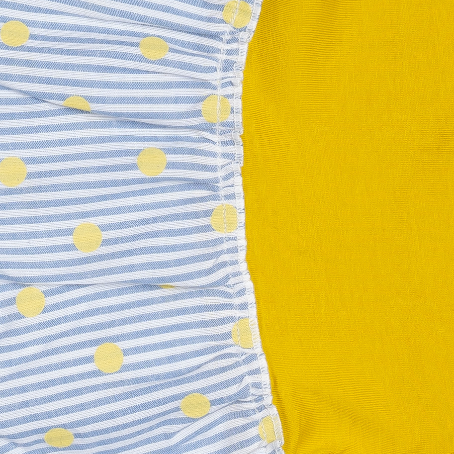 Yellow and White Half Sleeve Dress for Girls | 100% Cotton