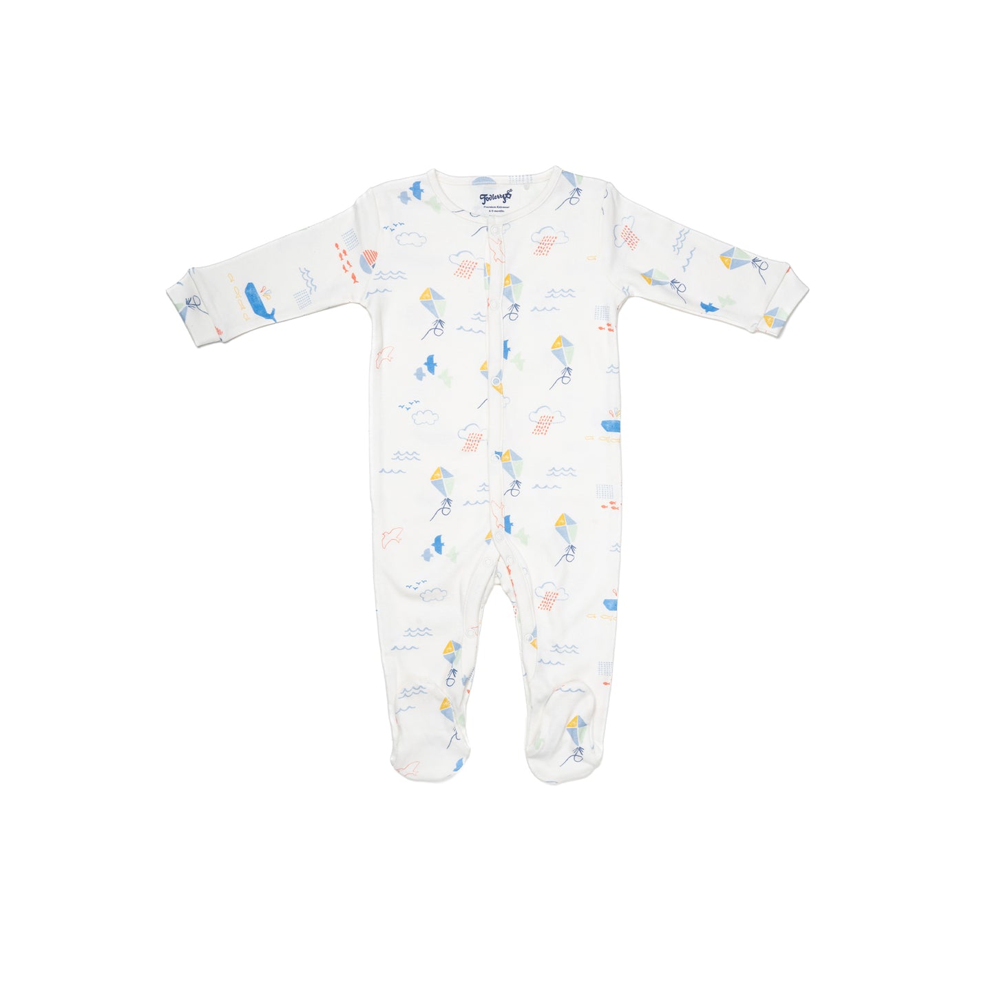 Kites and Clouds White Sleepsuit for Kids | 100% Cotton