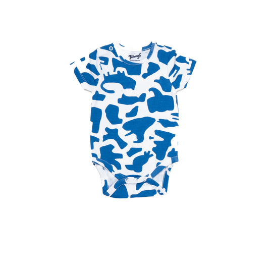 White and Blue Animals Bodysuit for Kids | 100% Cotton