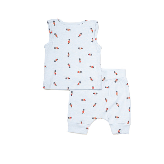 Cuddly Bear Blue Sleeveless Set for Kids | 100% Cotton