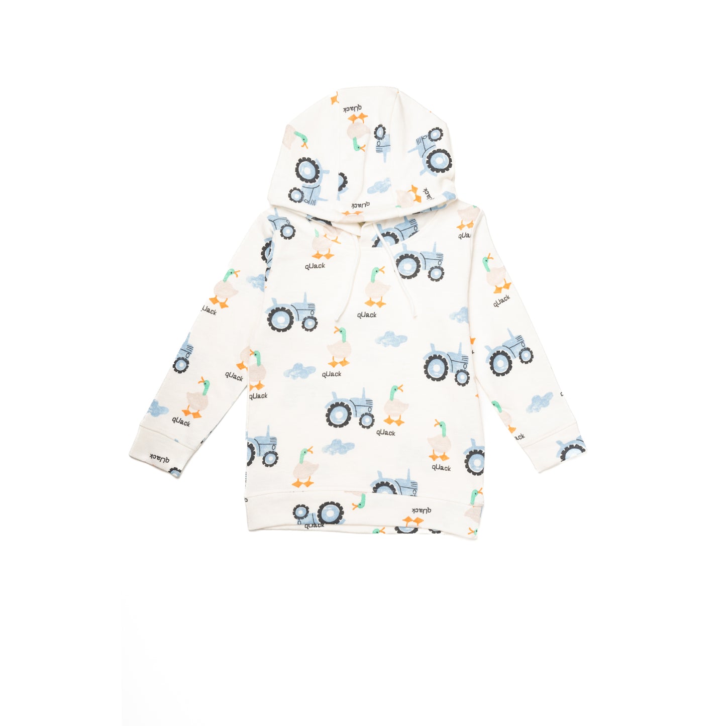 Duck and Tractor Cream Full Sleeve Hoodie for Kids | 100% Cotton