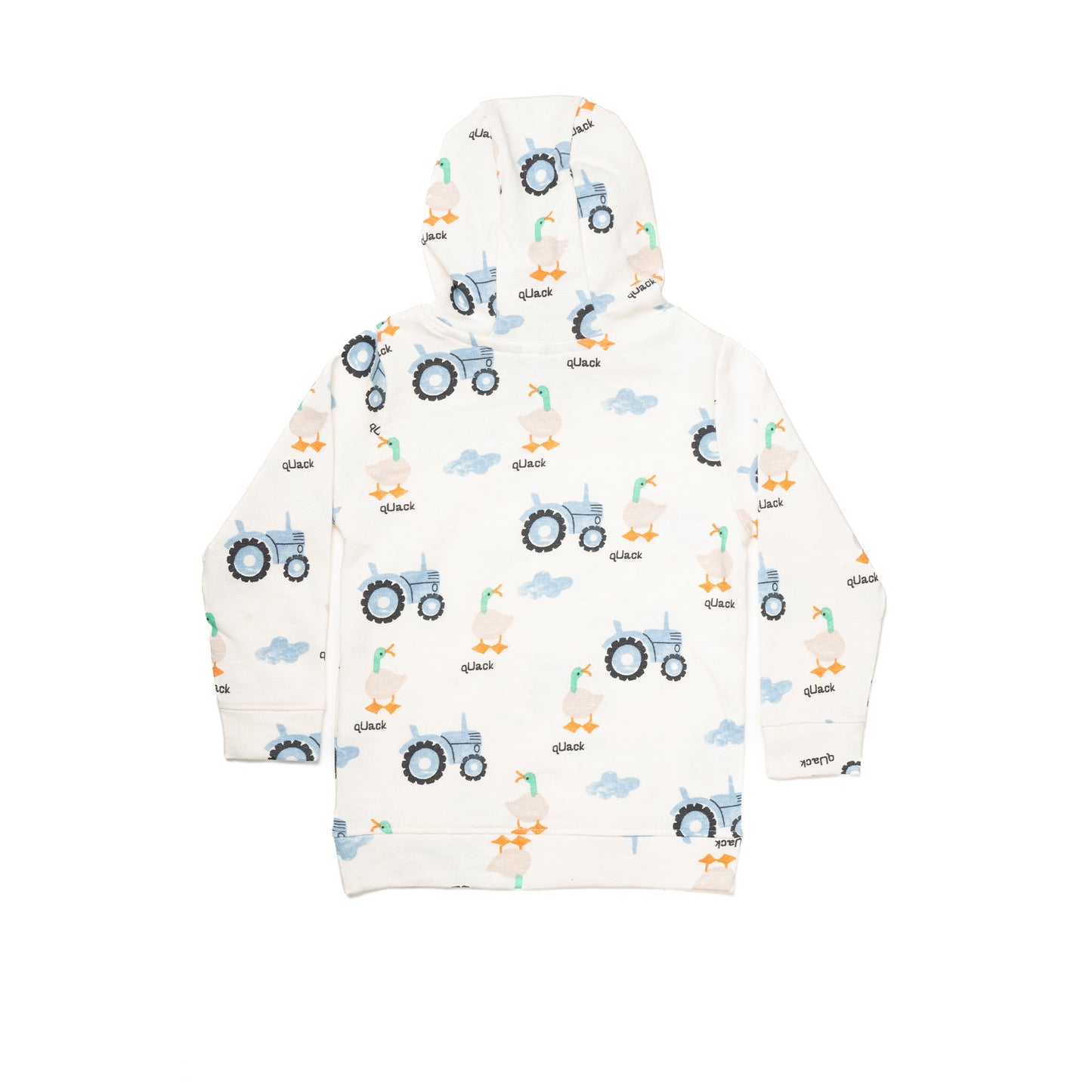 Duck and Tractor Cream Full Sleeve Hoodie for Kids | 100% Cotton