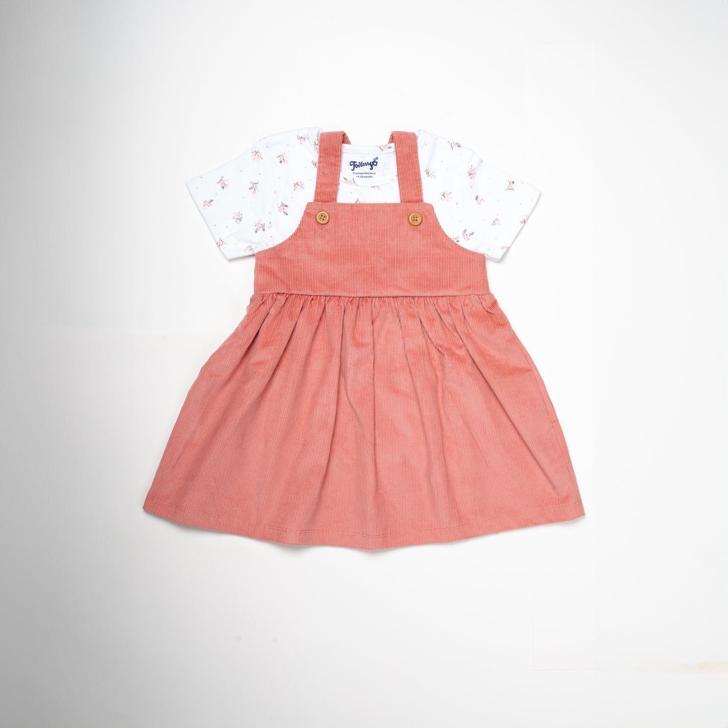 White and Red Dungaree Set for Girls | 100% Cotton