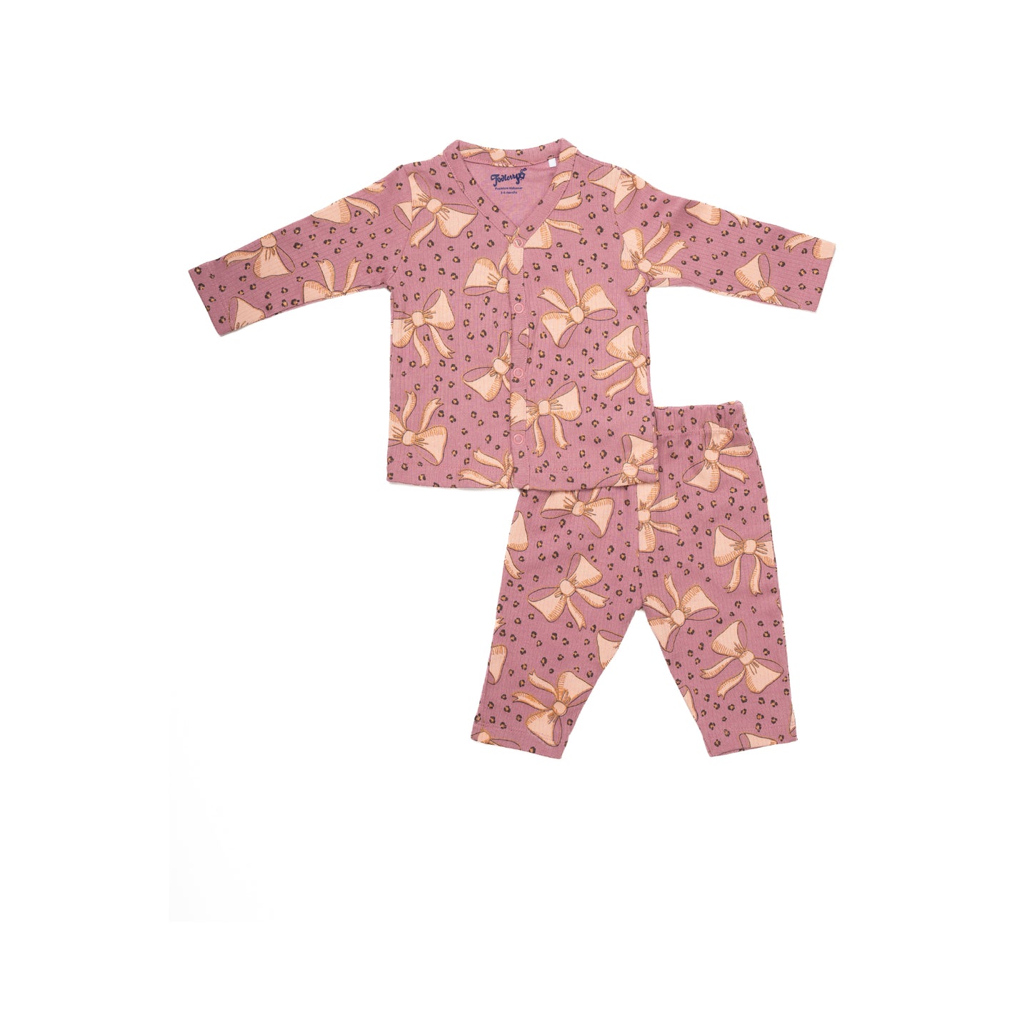 Ribbons Full Sleeve Rose Gold Set for Girls | 100% Cotton