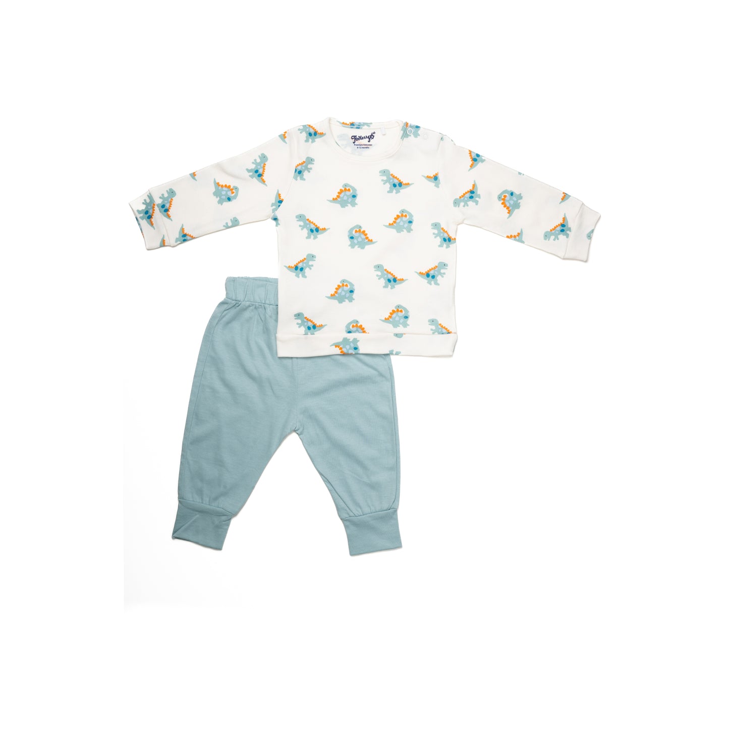 White and Blue Dinos Full Sleeve Set for Kids | 100% Cotton