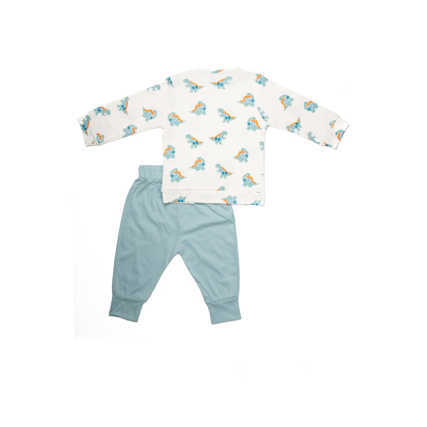 White and Blue Dinos Full Sleeve Set for Kids | 100% Cotton