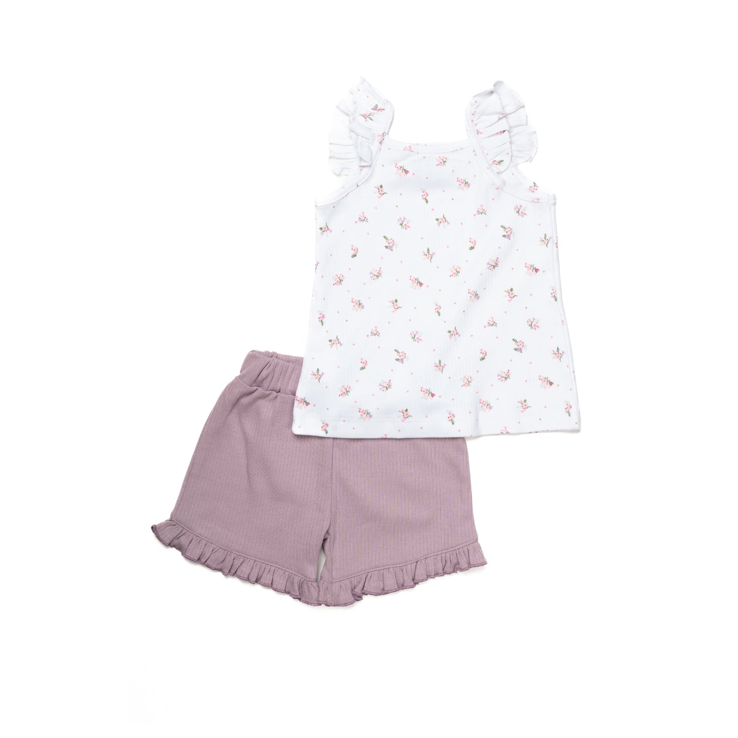 White and Lavender Sleeveless Set for Girls | 100% Cotton