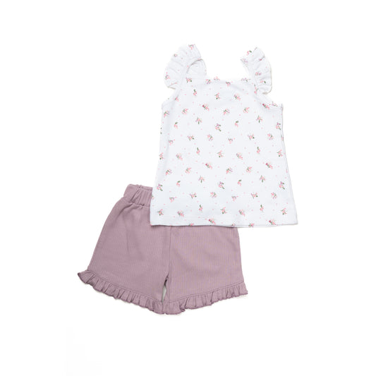 White and Lavender Sleeveless Set for Girls | 100% Cotton