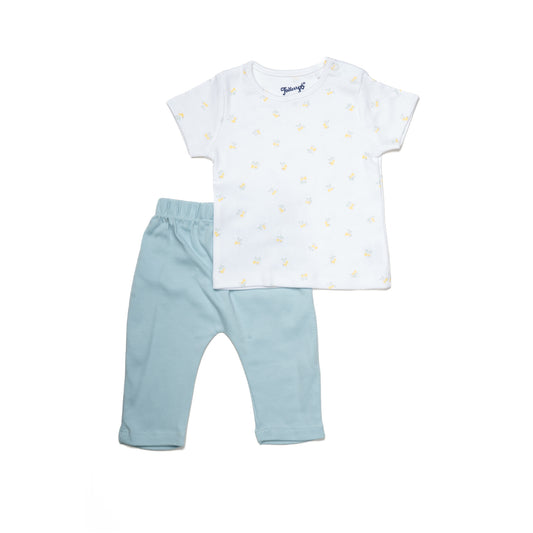 Cute Lemons White and Blue Half Sleeve Set for Kids | 100% Cotton