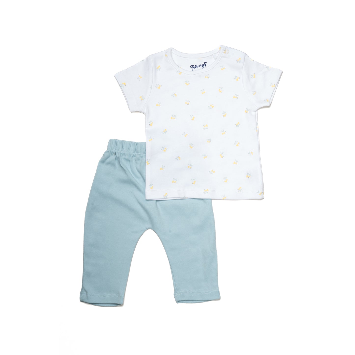 Cute Lemons White and Blue Half Sleeve Set for Kids | 100% Cotton