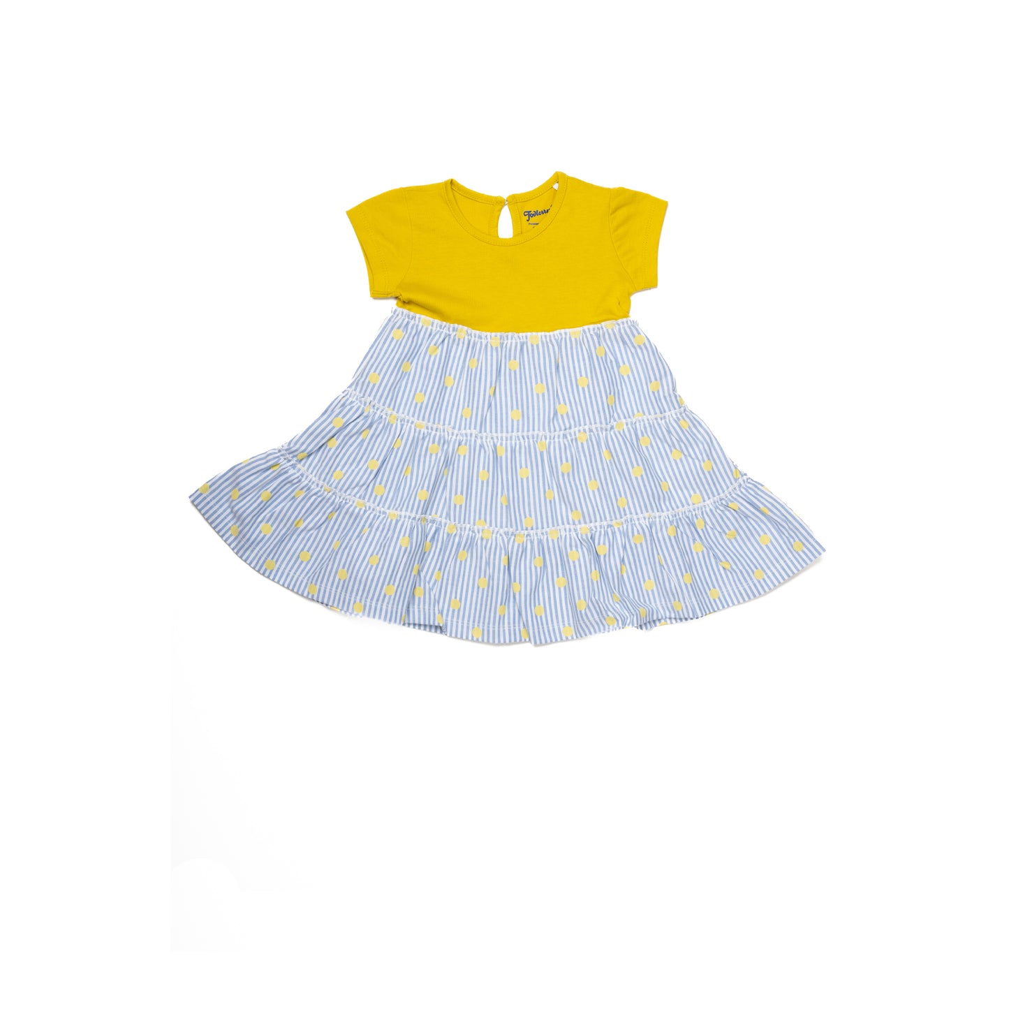 Yellow and White Half Sleeve Dress for Girls | 100% Cotton